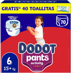 Dodot Nappy - Activity Pants, Size 6 (14-19 kg), 70 Nappies + Gift of 1 Pack of 40 Wipes with 360 Adjustment Anti-Leak Extra Soft