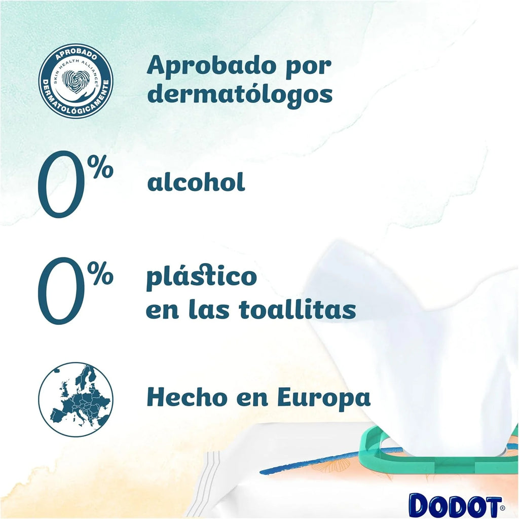 Dodot Toallitas Pure Cuida & Protege Para Bebé, 792 Toallitas (18 Packs De 44 Unidades), Ayuda a restaurar el pH natural de la piel, 99 Agua, Sin plástico