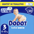 Dodot Pañales Bebé-Seco, Talla 3 (6-10 kg), 292 Pañales + Regalo de 1 Pack de 10 Toallitas Aqua Pure 99% Agua, Una Noche Hasta Un 100% Libre De Fugas, Pack mensual