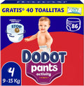 Dodot Nappy Activity Pants Size 4 (9-15 kg), 86 Nappies + Gift of 1 Pack of 40 Wipes, with 360 Adjustment Anti-Leak Extra Soft