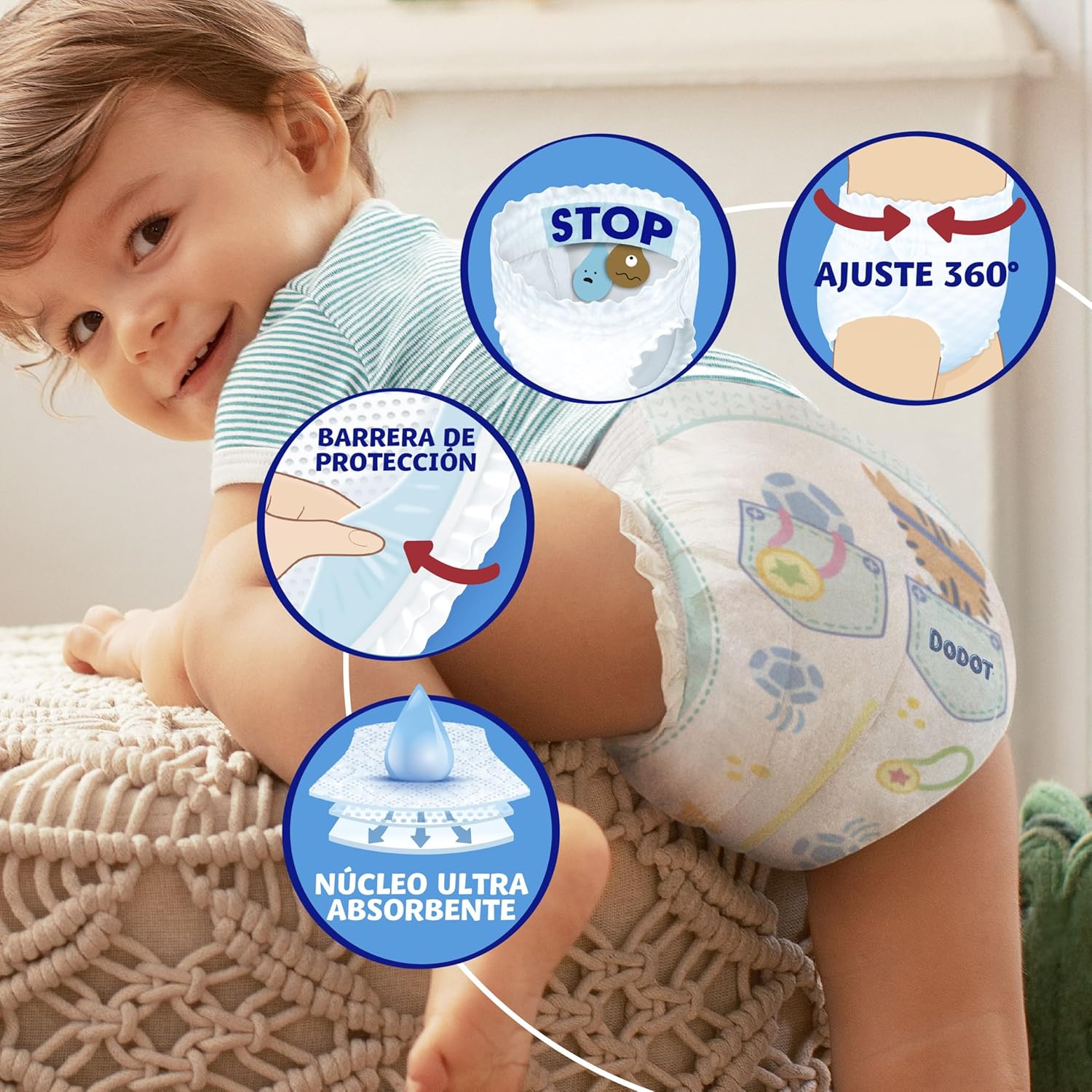 Dodot Nappy Activity Pants Size 4 (9-15 kg), 86 Nappies + Gift of 1 Pack of 40 Wipes, with 360 Adjustment Anti-Leak Extra Soft